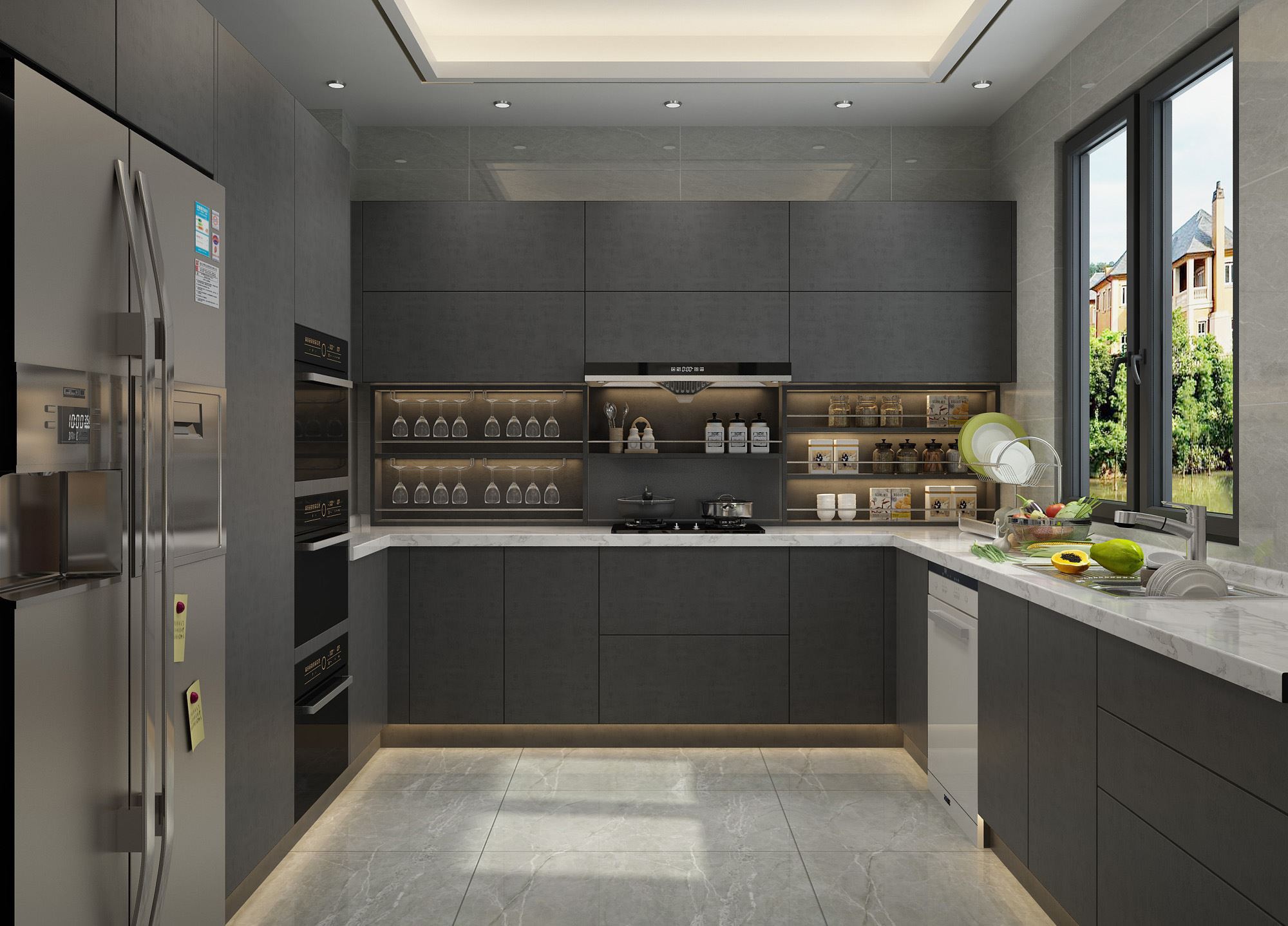 Modern melamine Kitchen CabinetHM1804 拉手反弹