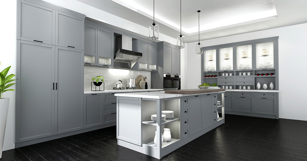 grey solid wood kitchen cabinet