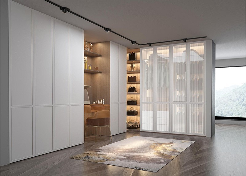 stylish walk in closet whie