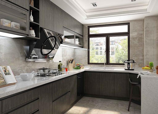 black wood grain kitchen cabinet
