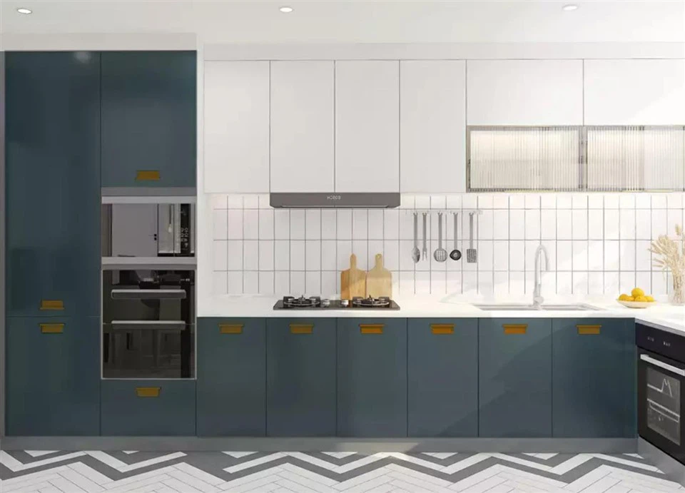 Blue Solid Wood Kitchen Cabinets