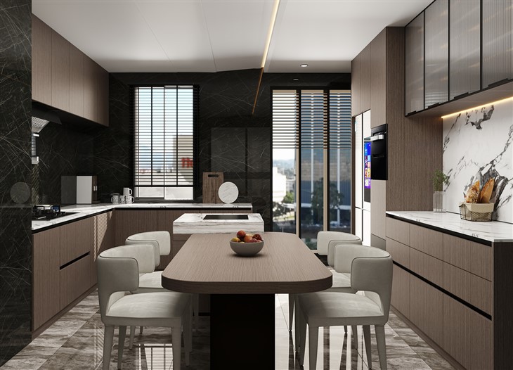 Woodgrain Textured Kitchen Cabinet