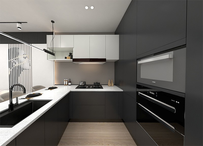 L style two toned kitchen cabinet
