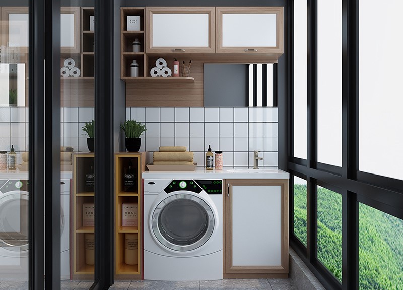 white laundry room cabinets