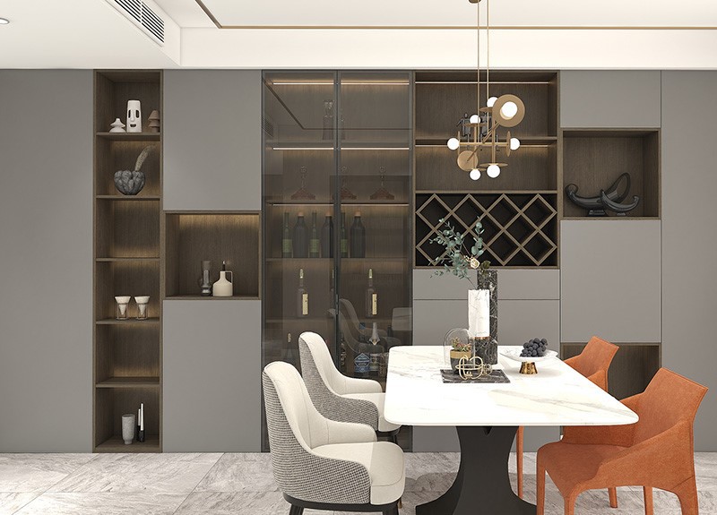 gray dining room cabinets