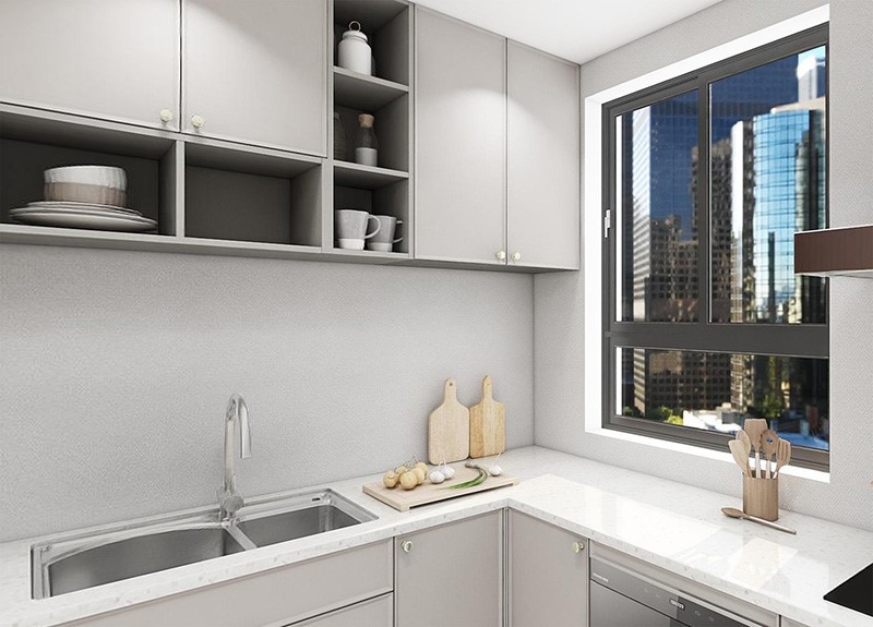 Beige PVC Kitchen Cabinets