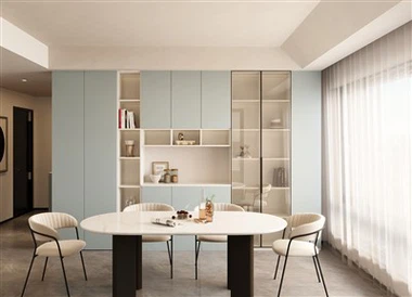 Blue Built In Dining Room Cabinets