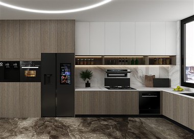 Modular Wood Grain Kitchen Cabinets