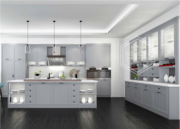 Gray Solid Wood Kitchen Cabinets