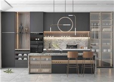 Fabric Textured Kitchen Cabinet