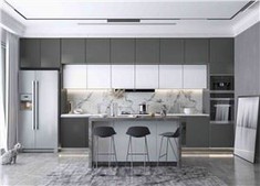 Frameless Gray Kitchen Cabinet
