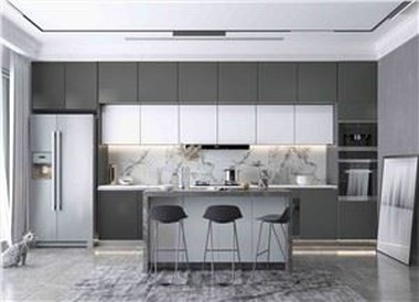 Frameless Gray Kitchen Cabinet
