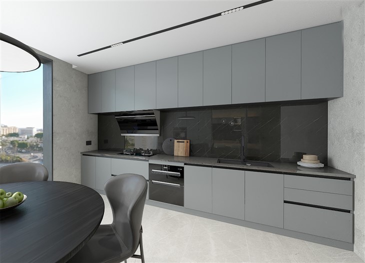 Grey Minimalist Kitchen Cabinets