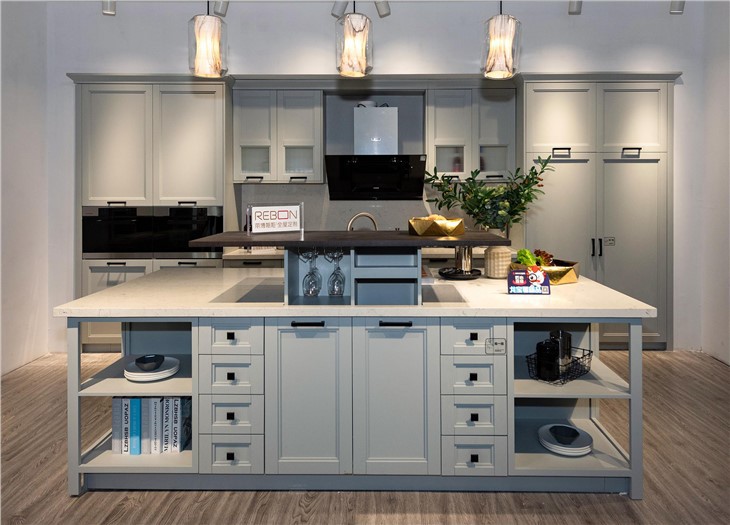 Grey Solid Wood Kitchen Cabinet