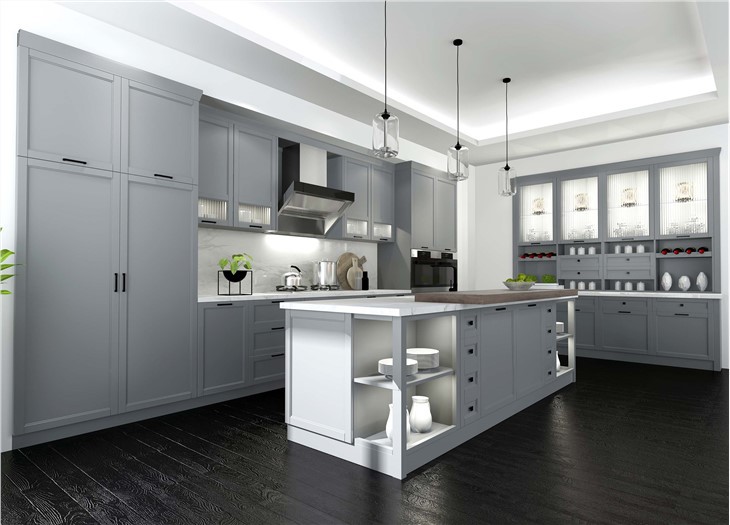 Grey Solid Wood Kitchen Cabinet