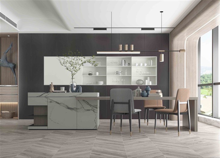 Textured Black Kitchen Cabinets