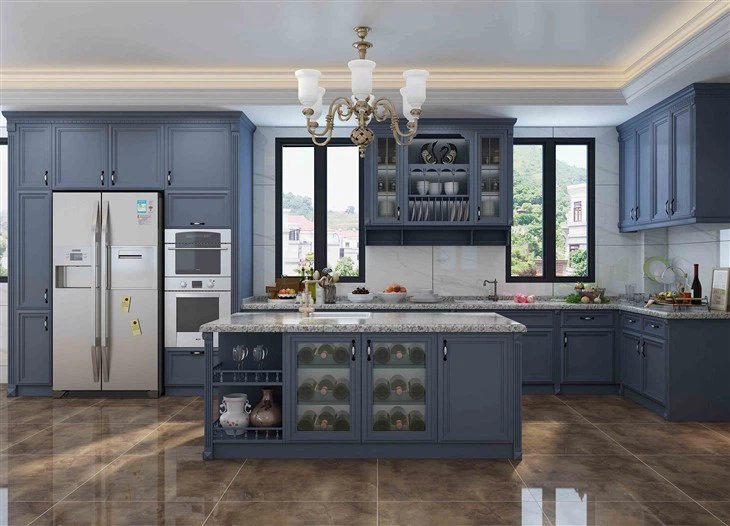 Blue Solid Wood Kitchen Cabinets