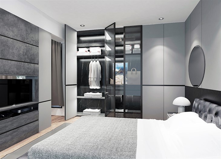 Wooden Glass Bedroom Wardrobe